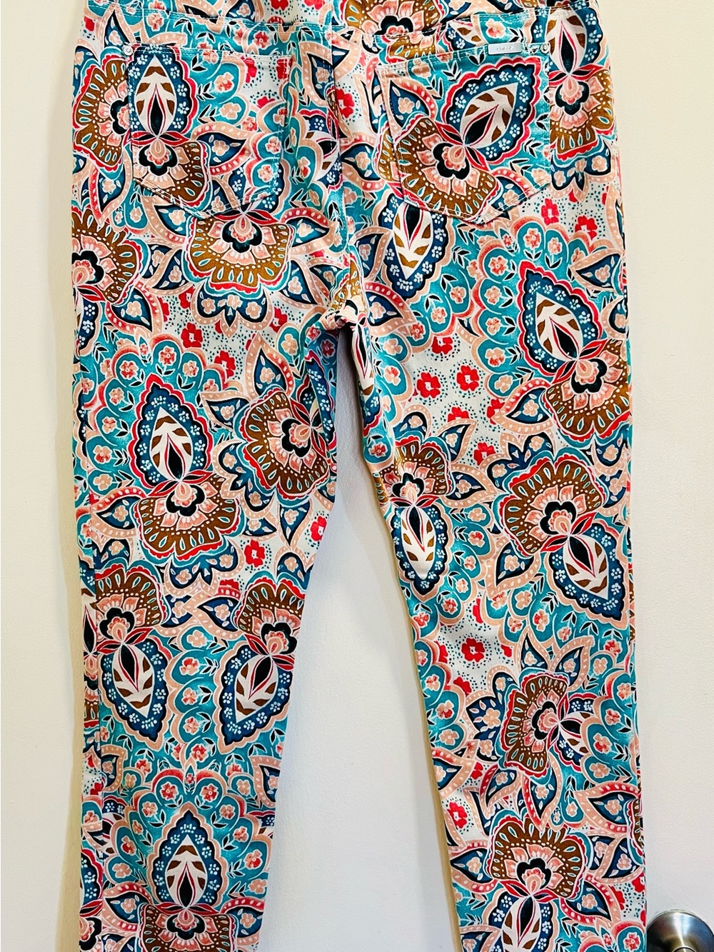 Chico's Turquoise Multi Floral Paisley Ankle Jeans